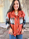 Aztec Rust Contrast Button Up Top